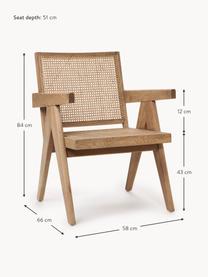Fotel wypoczynkowy z plecionką wiedeńską Sissi, Stelaż: lite drewno dębowe, Jasne drewno dębowe, S 58 x G 66 cm