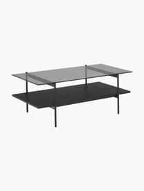 Mesa de centro Valentina, tablero de vidrio, Tablero: vidrio, Estante: tablero de fibra de densi, Estructura: metal con pintura en polv, Madera de fresno pintado en negro, An 100 x F 53 cm