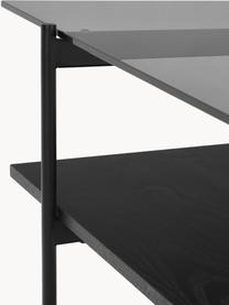 Mesa de centro Valentina, tablero de vidrio, Tablero: vidrio, Estante: tablero de fibra de densi, Estructura: metal con pintura en polv, Madera de fresno pintado en negro, An 100 x F 53 cm