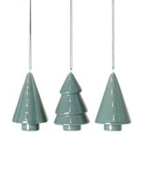 Kerstboomhangersset Trees, 3-delig, Porselein, Mintgroen, Ø 5 x H 9 cm