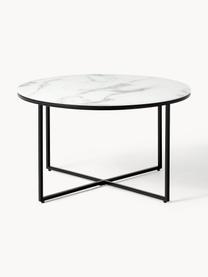 Tavolino rotondo da salotto con piano in vetro effetto marmo Antigua, Struttura: acciaio verniciato a polv, Bianco effetto marmo. nero opaco, Ø 80 cm