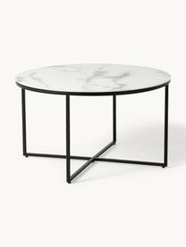 Mesa de centro redonda con tablero de vidrio en look mármol Antigua, Tablero: vidrio estampado en efect, Estructura: acero con pintura en polv, Aspecto mármol blanco, negro, Ø 80 cm