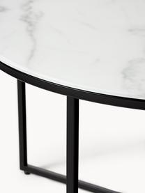 Runder Couchtisch Antigua mit Glasplatte in Marmor-Optik, Tischplatte: Glas, matt bedruckt, Gestell: Stahl, pulverbeschichtet, Marmor-Optik Weiß, Schwarz matt, Ø 80 cm