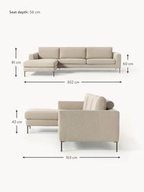 Sofá rinconera Cucita (4 plazas), Tapizado: tejido (100% poliéster) A, Estructura: madera de abeto maciza, Patas: metal lacado Este product, Tejido beige, An 302 x F 163 cm, chaise longue izquierda