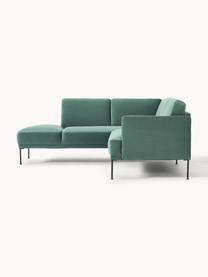 Samt-Ecksofa Fluente, Bezug: Samt (Hochwertiger Polyes, Gestell: Massives Kiefernholz, Füße: Metall, pulverbeschichtet, Samt Petrol, B 221 x T 200 cm, Eckteil links