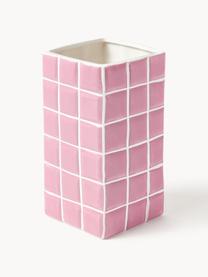 Design-Vase Tile mit Fliesenoptik, H 21 cm, Dolomitstein, Altrosa, Off White, B 11 cm x H 21 cm