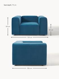 Fauteuil en velours Lena, Velours bleu pétrole, larg. 134 x prof. 106 cm