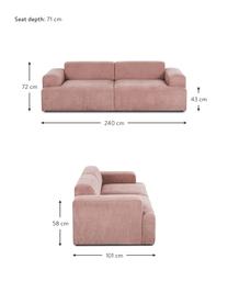 Cord-Sofa Melva (3-Sitzer) in Rosa, Bezug: Cord (92% Polyester, 8% P, Gestell: Massives Kiefernholz, Spa, Cord Rosa, B 240 x T 101 cm