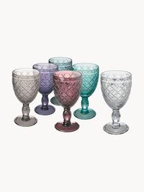 Copa de vino Rombi, 6 uds., Vidrio, Tonos turquesas y lilas transparente, Ø 9 x Al 17 cm, 280 ml