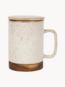 Tasse Nordika mit Deckel und Sieb, Sockel: Akazienholz, Sieb: Rostfreier Stahl, Beige, Akazienholz, Ø 9 x H 12 cm, 370 ml