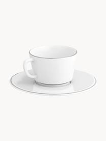 Handgefertigte XS Porzellan-Kaffeetassen Vitruv mit Untertassen und handgemaltem Platinrand, 2 Stück, Porzellan, Weiß mit Platinrand, Ø 12 x H 8 cm, 150 ml