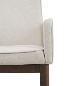 Silla con reposabrazos tapizada Koga, Tapizado: 100% poliéster Alta resis, Patas: madera de fresno, Estructura: metal, Tejido blanco crema, madera de fresno oscura, An 54 x Al 86 cm