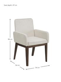 Silla con reposabrazos tapizada Koga, Tapizado: 100% poliéster Alta resis, Patas: madera de fresno, Estructura: metal, Tejido blanco crema, madera de fresno oscura, An 54 x Al 86 cm