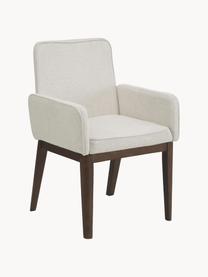 Silla con reposabrazos tapizada Koga, Tapizado: 100% poliéster Alta resis, Patas: madera de fresno, Estructura: metal, Tejido blanco crema, madera de fresno oscura, An 54 x Al 86 cm