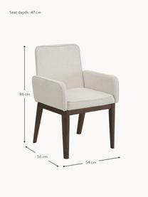 Gestoffeerde fauteuil Koga, Bekleding: 100% polyester Met 30.000, Poten: essenhout, Frame: metaal, Geweven stof crèmewit, donker essenhout, B 54 x H 86 cm