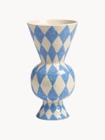 Handbemalte Vase Rhombic, H 30 cm, Steingut, Hellblau, Off White, Ø 16 x H 30 cm