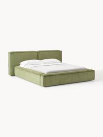 Letto imbottito in velluto a coste con contenitore Lennon, Rivestimento: velluto a coste (98% poli, Struttura: legno di pino massiccio, , Piedini: legno, plastica Questo pr, Velluto a coste verde oliva, Larg. 228 x Lung. 243 cm (superficie 160 x 200 cm)