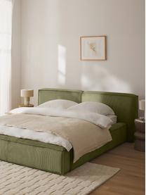 Letto imbottito in velluto a coste con contenitore Lennon, Rivestimento: velluto a coste (98% poli, Struttura: legno di pino massiccio, , Piedini: legno, plastica Questo pr, Velluto a coste verde oliva, Larg. 228 x Lung. 243 cm (superficie 160 x 200 cm)