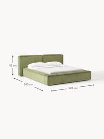 Gestoffeerd bed Lennon van corduroy met opbergfunctie, Bekleding: corduroy (98% polyester, , Frame: massief grenenhout, multi, Poten: hout, kunststof Dit produ, Corduroy olijfgroen, B 228 x L 243 cm (ligvlak 160 x 200 cm)