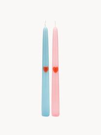 Handgefertigte Stabkerzen Tough Love, 2er-Set, Paraffin, Hellblau, Hellrosa, H 25 cm