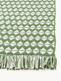 Tapis d'extérieur à franges Morty, 100 % polyester (PET recyclé), Vert foncé, blanc cassé, larg. 80 x long. 150 cm (taille XS)