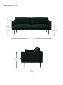 Divano 2 posti in velluto Moby, Rivestimento: velluto (rivestimento in , Struttura: legno di pino massiccio, , Piedini: metallo verniciato a polv, Velluto verde scuro, Larg. 170 x Prof. 95 cm