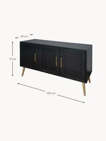 Credenza con ante Cayetana, Piedini: legno di bambù verniciato, Maniglie: metallo verniciato, Legno laccato nero, dorato, Larg. 120 x Alt. 71 cm