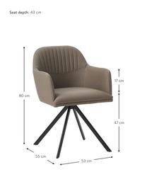 Sedia girevole imbottita in tessuto taupe con braccioli Lola, Rivestimento: poliestere, Gambe: metallo verniciato a polv, Tessuto taupe, Larg. 58 x Prof. 53 cm