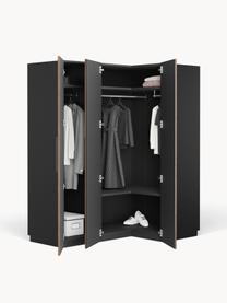 Armario esquinero modular Simone, 3 puertas (165 cm), diferentes variantes, Estructura: tablero aglomerado revest, Aspecto madera de nogal, negro, Interior Basic (An 165 x Al 200 cm) esquinero