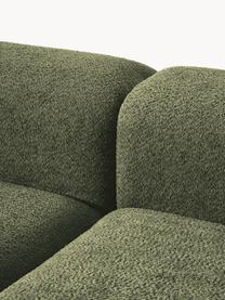 Modulares Sofa Natalie (3-Sitzer) aus Teddy-Bouclé mit Hocker, Bezug: Teddy-Bouclé (100 % Polye, Gestell: mitteldichte Holzfaserpla, Sockel: Massives Buchenholz, lack, Teddy-Bouclé Dunkelgrün, helles Buchenholz, B 283 x T 197 cm