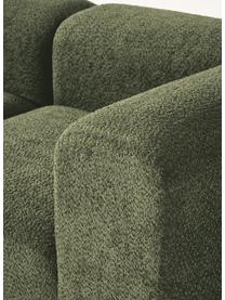 Modulares Sofa Natalie (3-Sitzer) aus Teddy-Bouclé mit Hocker, Bezug: Teddy-Bouclé (100 % Polye, Gestell: mitteldichte Holzfaserpla, Sockel: Massives Buchenholz, lack, Teddy-Bouclé Dunkelgrün, helles Buchenholz, B 283 x T 197 cm