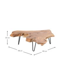 Tavolino legno di teak marrone Natura, Piano del tavolo: legno di teak, Gambe: metallo rivestito, Marrone, nero, Larg. 80 x Prof. 98 cm