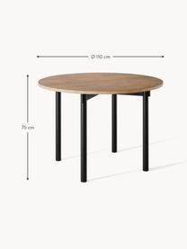 Runder Esstisch Mavi, Ø 110 cm, Tischplatte: Mitteldichte Holzfaserpla, Beine: Metall, beschichtet, Eichenholz, Schwarz, Ø 110 cm