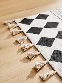Ručne tkaný bavlnený koberec so strapcami Edna, 100 %  bavlna, Béžová, čierna, Š 60 x D 90 cm (veľkosť XXS)
