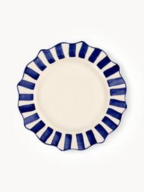 Ručně vyrobený mělký talíř Scalloped, Kamenina, Tmavě modrá, bílá, Ø 27 cm