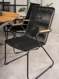 Sillas con reposabrazos de exterior Bois, 2 uds., Asiento: cuerda recubierta, Estructura: metal pintado, Reposabrazos: teca, Negro, teca, An 60 x F 63 cm