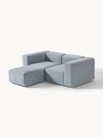 Sofá modular bouclé de 3 plazas con reposapiés Lena, Tapizado: Bouclé (93% poliéster, 6%, Estructura: madera de pino, contracha, Patas: plástico, Bouclé azul claro, An 209 x F 181 cm