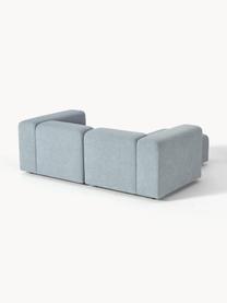 Sofá modular bouclé de 3 plazas con reposapiés Lena, Tapizado: Bouclé (93% poliéster, 6%, Estructura: madera de pino, contracha, Patas: plástico, Bouclé azul claro, An 209 x F 181 cm