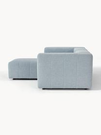 Sofá modular bouclé de 3 plazas con reposapiés Lena, Tapizado: Bouclé (93% poliéster, 6%, Estructura: madera de pino, contracha, Patas: plástico, Bouclé azul claro, An 209 x F 181 cm