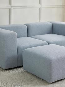 Sofá modular bouclé de 3 plazas con reposapiés Lena, Tapizado: Bouclé (93% poliéster, 6%, Estructura: madera de pino, contracha, Patas: plástico, Bouclé azul claro, An 209 x F 181 cm