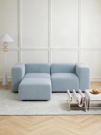 Modulares Bouclé-Sofa Lena (3-Sitzer) mit Hocker, Bezug: Bouclé (93 % Polyester, 6, Gestell: Kiefernholz, Schichtholz,, Bouclé Hellblau, B 209 x T 181 cm