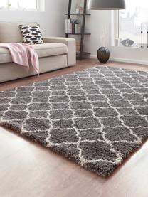 Tapis poils longs gris crème Grace, Gris foncé, crème