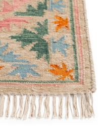 Ręcznie tkany dywan kilim z frędzlami Zohra, 90% wełna, 10% bawełna

Włókna dywanów wełnianych mogą nieznacznie rozluźniać się w pierwszych tygodniach użytkowania, co ustępuje po pewnym czasie, Wielobarwny, S 120 x D 170 cm (Rozmiar S)