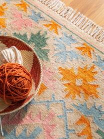 Alfombra kilim artesanal con flecos Zohra, 90% algodón, 10% poliéster

Las alfombras de lana se pueden aflojar durante las primeras semanas de uso, la pelusa se reduce con el uso diario., Multicolor, An 120 x L 170 cm (Tamaño S)