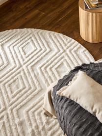 Tappeto rotondo in cotone con struttura in rilievo Ziggy, 100% cotone, Bianco crema, Ø 120 cm (taglia S)