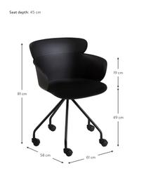 Kunststoffen bureaustoel Eva met wieltjes, Kunststof (PP), Zwart, B 61 x D 58 cm