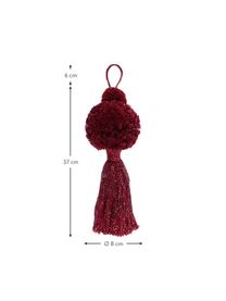 Ciondolo Pompon 2 pz, Cotone con filo lurex, Rosso vino, dorato, Ø 8 x Alt. 37 cm