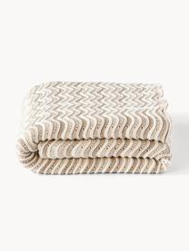 Plaid en tricot Emilio, 100 % coton, Beige clair, blanc cassé, larg. 130 x long. 170 cm