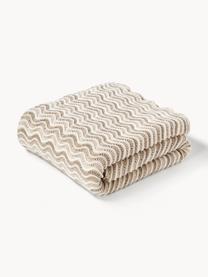 Coperta in cotone lavorato a maglia Emilio, 100% cotone, Beige chiaro, bianco latte, Larg. 130 x Lung. 170 cm