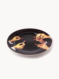 Plato llano de porcelana de diseño Lipsticks Black, Porcelana, Negro, multicolor, Ø 27 cm